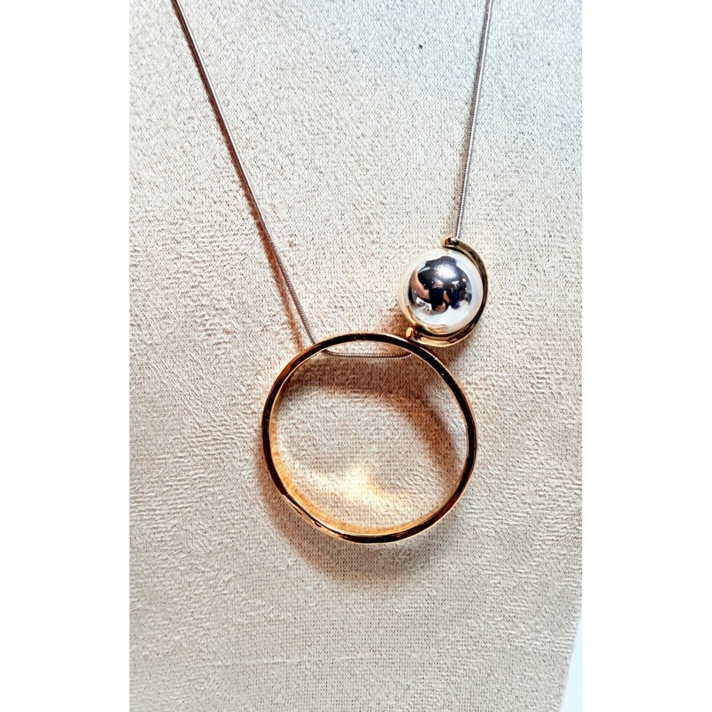 Chico's Mixed Metal Circle Pendant Necklace 34" Repair Missing Connector
